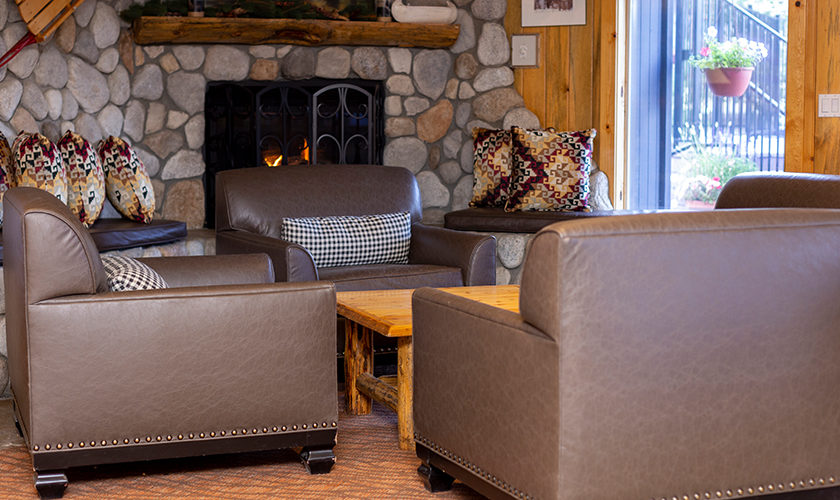 clubhouse seating by fireplace
