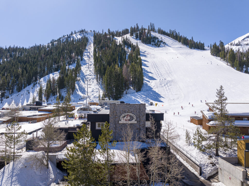 snowy mountain and buildings