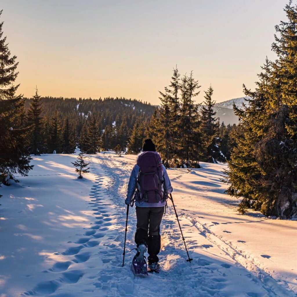 women snowshoeing